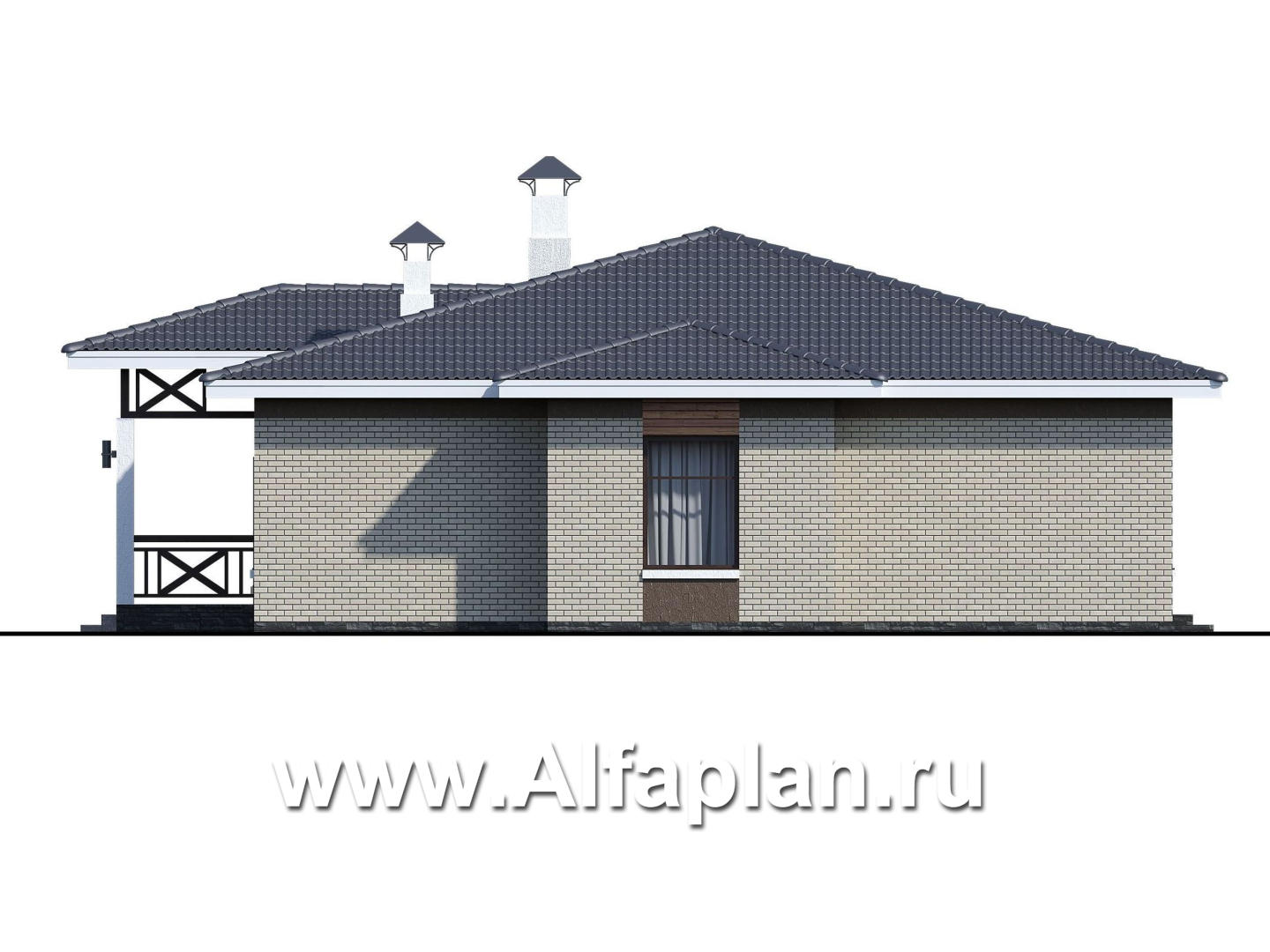 «Покровка» - красивый дом, проект одноэтажного коттеджа из газобетона, мастер спальня, с террасой - фасад дома
