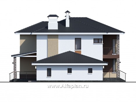 Проекты домов Альфаплан - «Формула успеха» - современный коттедж с угловыми окнами - превью фасада №3