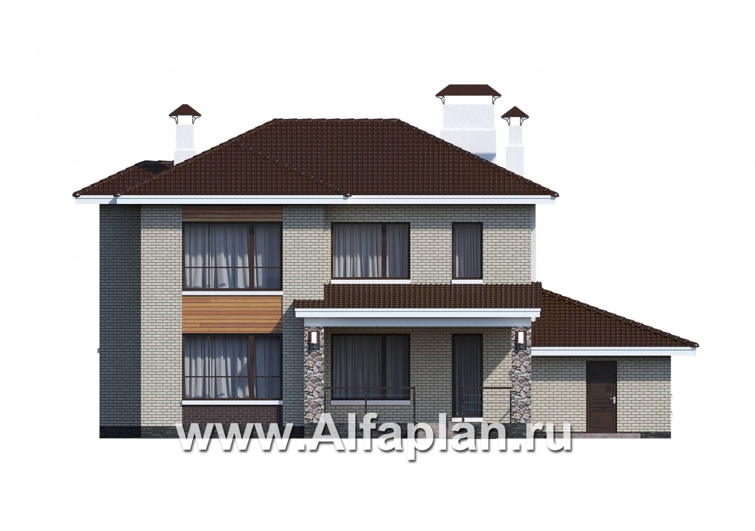 Проекты домов Альфаплан - «Формула успеха» - загородный дом с гаражом - изображение фасада №4