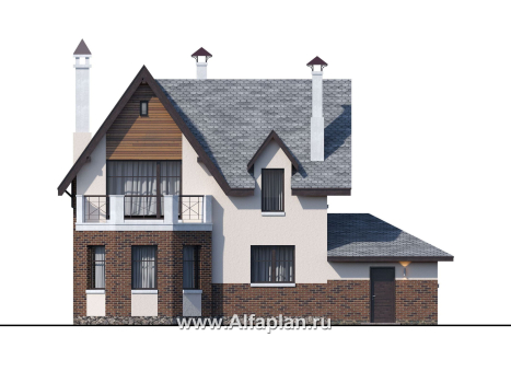 «Стелла» - проект дома с мансардой, в современном стиле, с гаражом - превью фасада дома