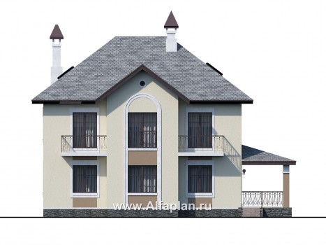 Проекты домов Альфаплан - «Разумовский» - элегантный загородный коттедж с террасой - превью фасада №4