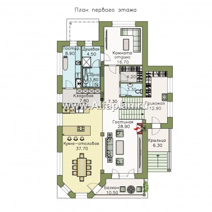 «Нева» - проект эксклюзивного трехэтажного домаиз кирпича, с террасой и с эркером и балконом, с квартирой для персонала - превью план дома