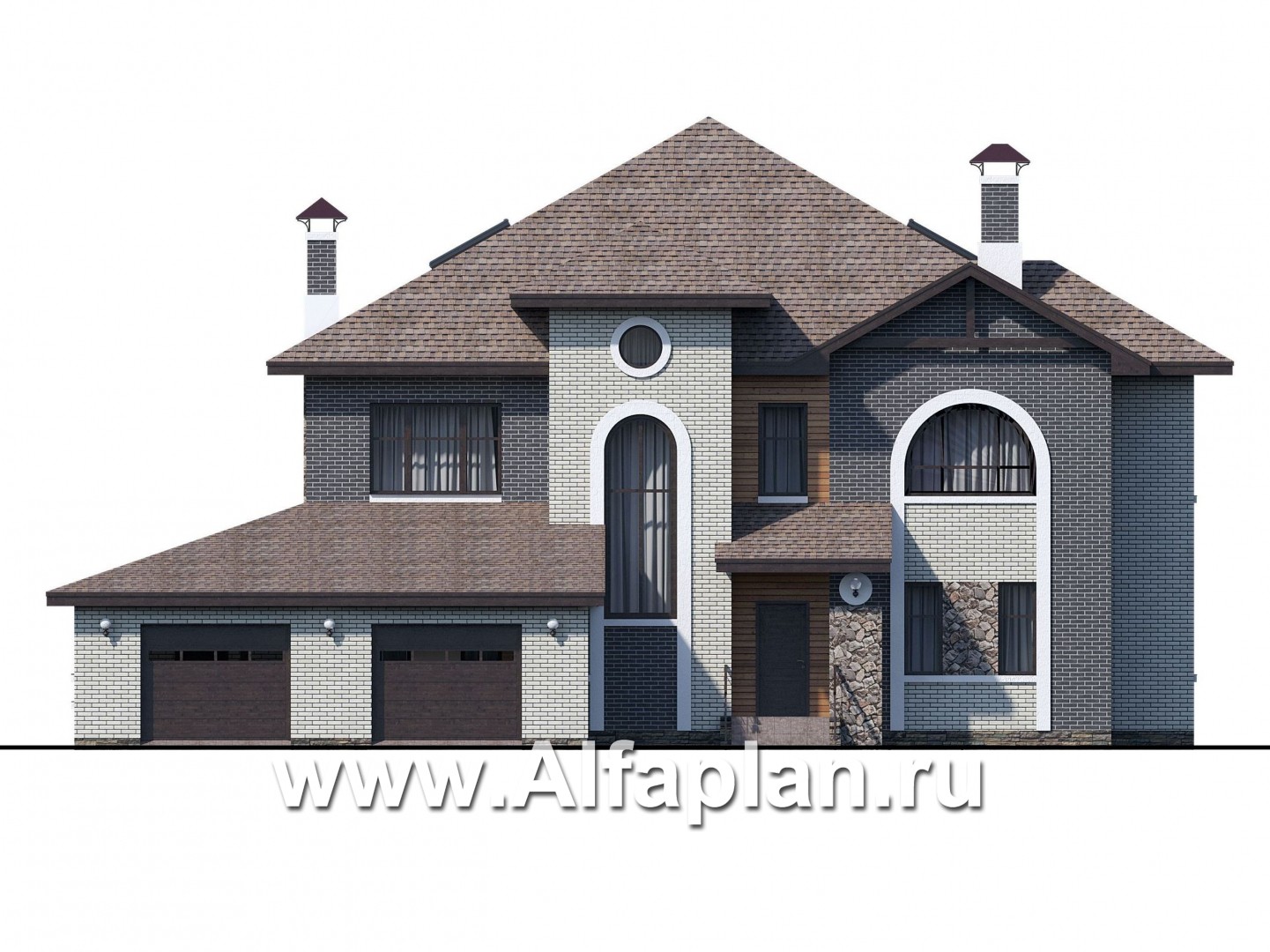 Проекты домов Альфаплан - «Демидов» - респектабельный особняк с гаражом на два автомобиля - изображение фасада №1