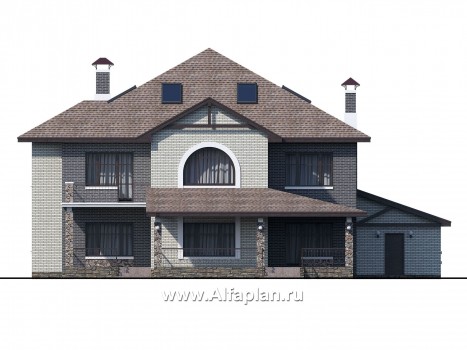 Проекты домов Альфаплан - «Демидов» - респектабельный особняк с гаражом на два автомобиля - превью фасада №4