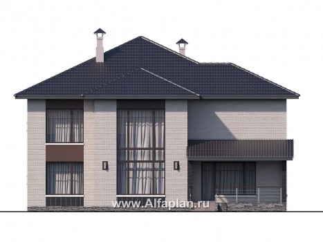 Проекты домов Альфаплан - «Эльба» — современная вилла с угловым остеклением - превью фасада №4