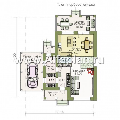 Проекты домов Альфаплан - «Весна» - экономичный и удобный дом с гаражом-навесом - превью плана проекта №1