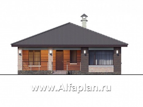 Проекты домов Альфаплан - «Онега» - компактный одноэтажный коттедж с двумя спальнями - превью фасада №1
