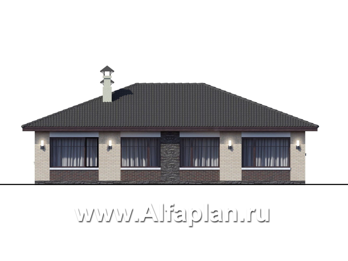 Проекты домов Альфаплан - «Леда» - одноэтажный коттедж с четырьмя комнатами и террасой - изображение фасада №4