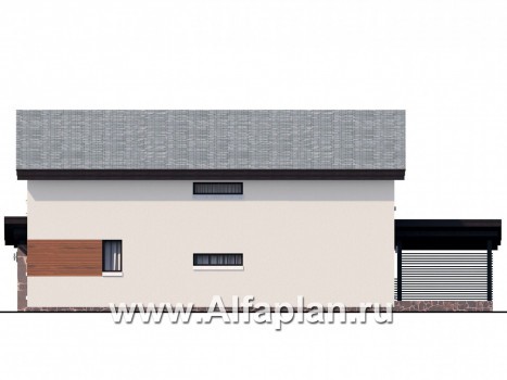 «Писарро» - проект двухэтажного дома для узкого участка, 3 спальни, с террасой, с односкатной кровлей в стиле минимализм - превью фасада дома