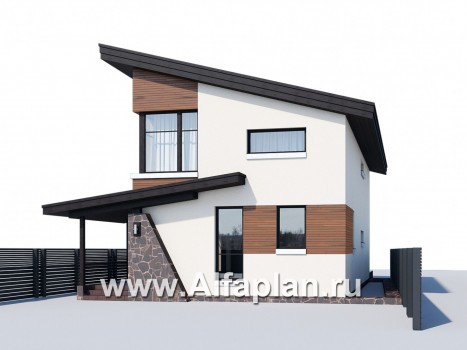 «Писарро» - проект двухэтажного дома для узкого участка, 3 спальни, с террасой, с односкатной кровлей в стиле минимализм - превью дополнительного изображения №1