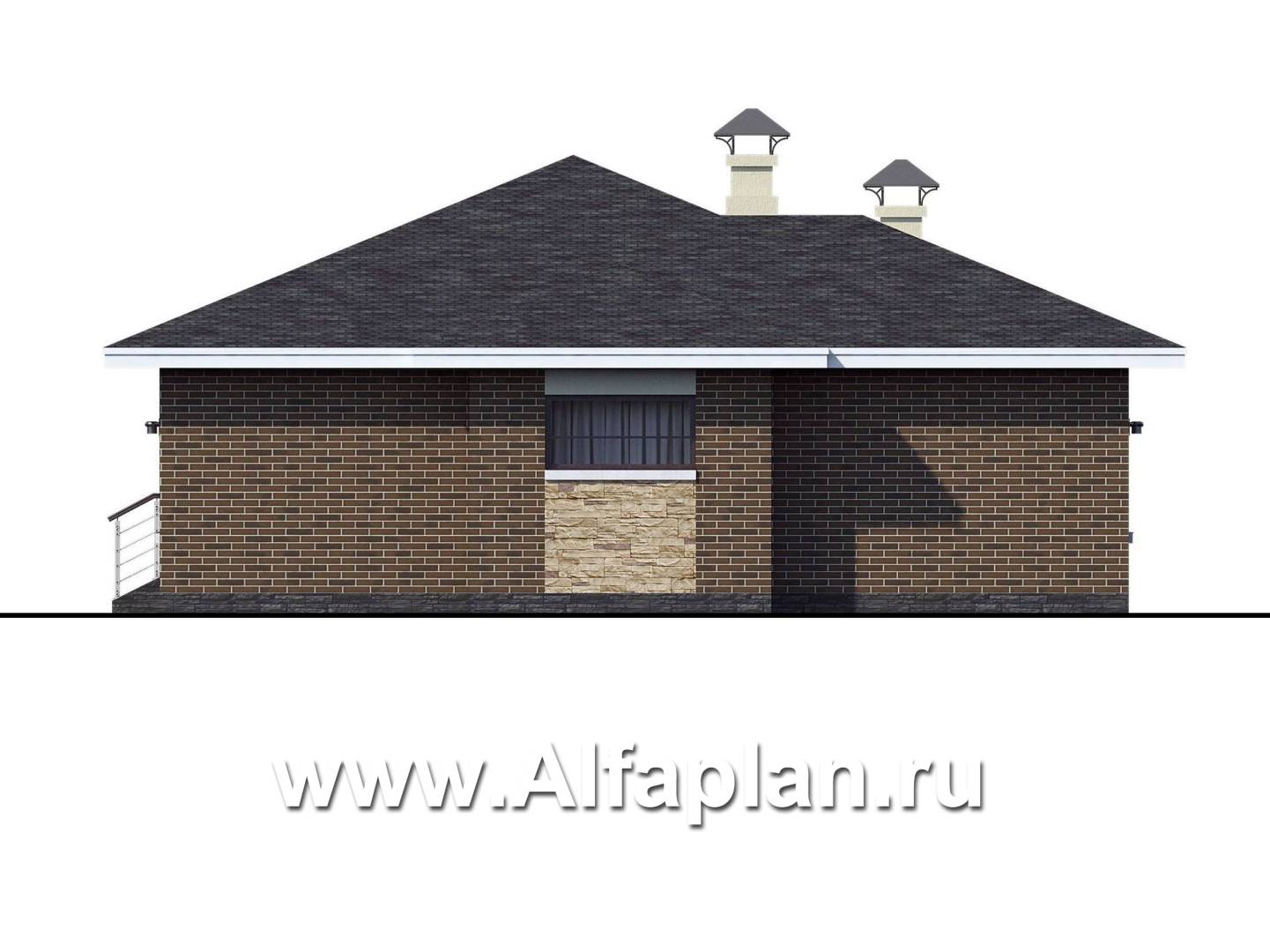 «Вуокса» - проект одноэтажного дома из кирпича, с комфортной планировкой, с террасой со стороны входа - фасад дома