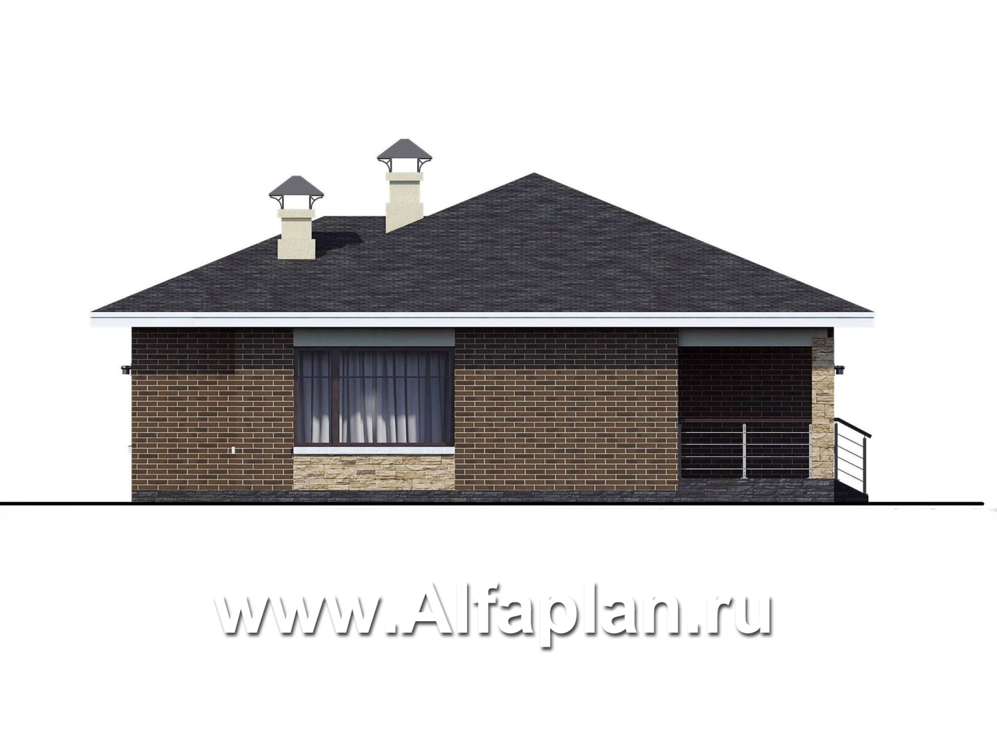 «Вуокса» - проект одноэтажного дома из кирпича, с комфортной планировкой, с террасой со стороны входа - фасад дома