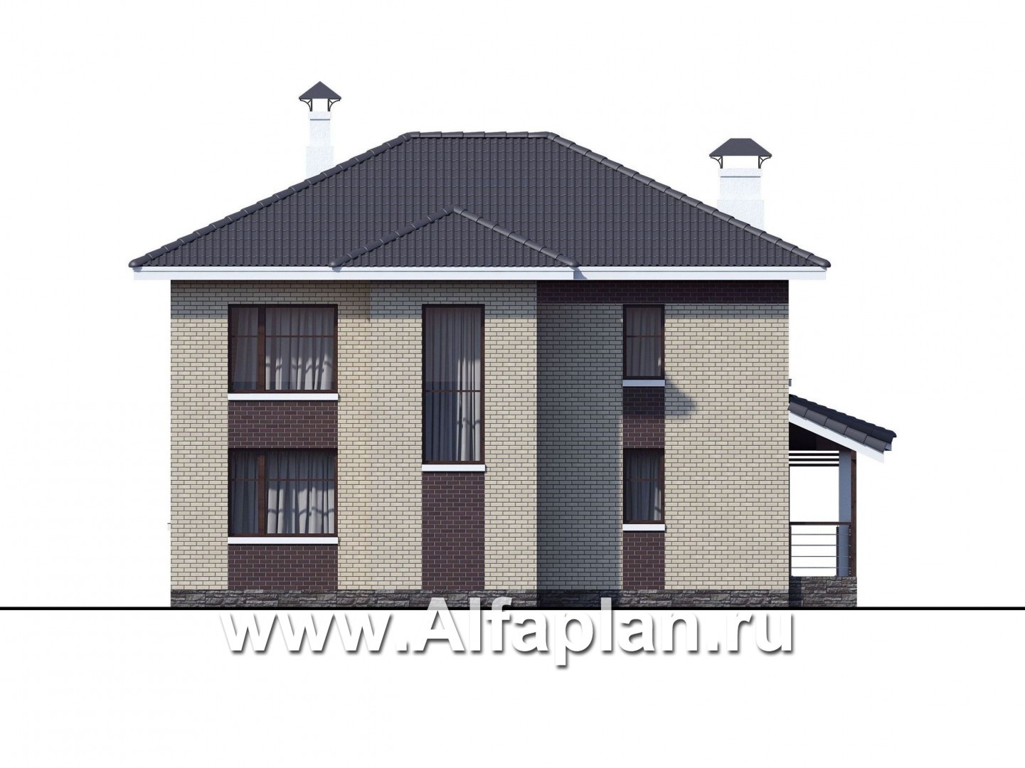 Проекты домов Альфаплан - «Саар»- современный двухэтажный дом с террасой - изображение фасада №4