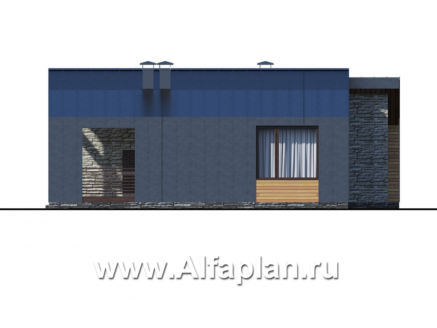 «Гамма» - проект одноэтажного  дома, с сауной и с террасой, в стиле барн - фасад дома