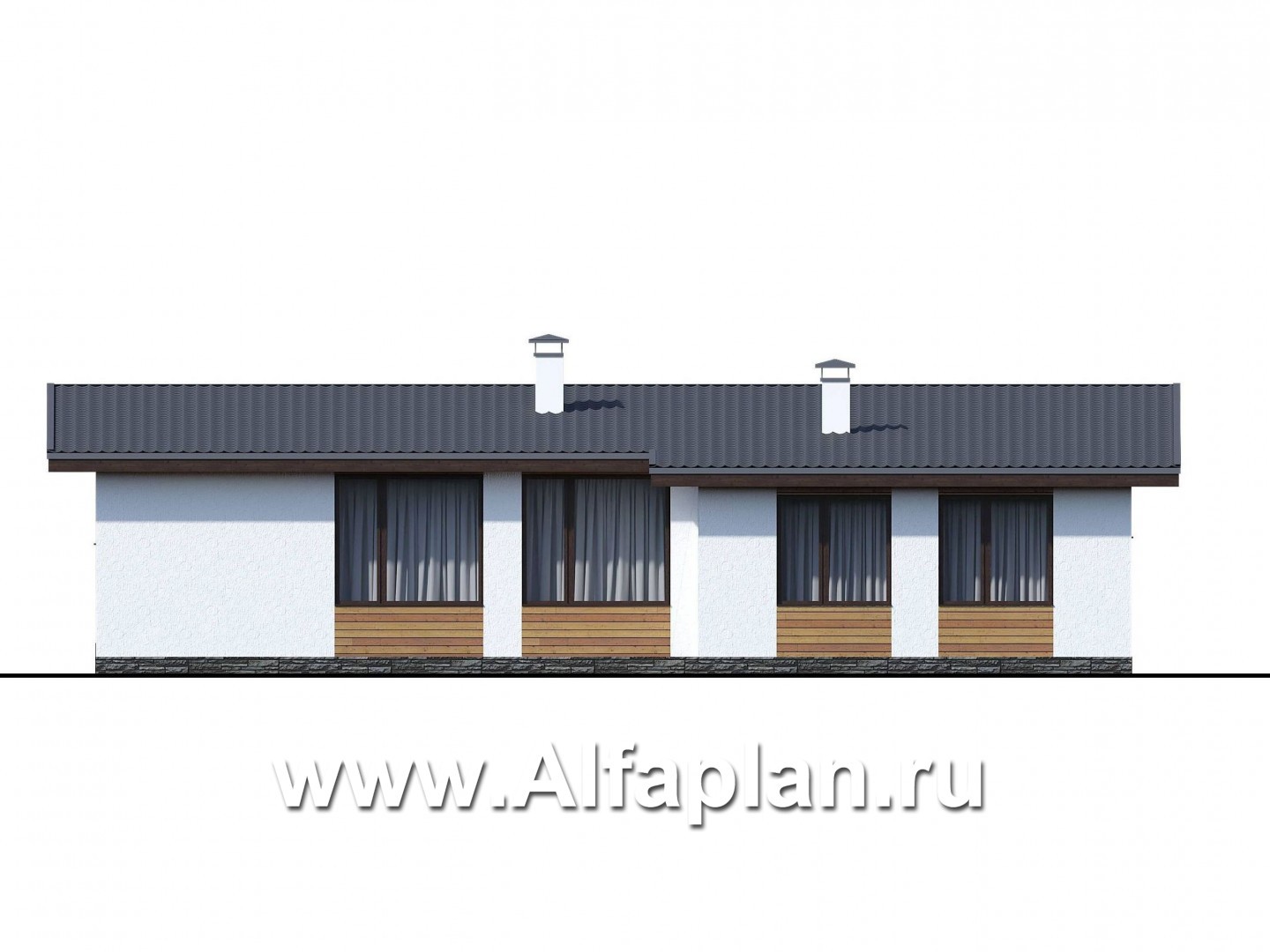 «Эпсилон» - проект одноэтажного дома с сауной, джакузи и барбекью на террасе, в скандинавском стиле - фасад дома