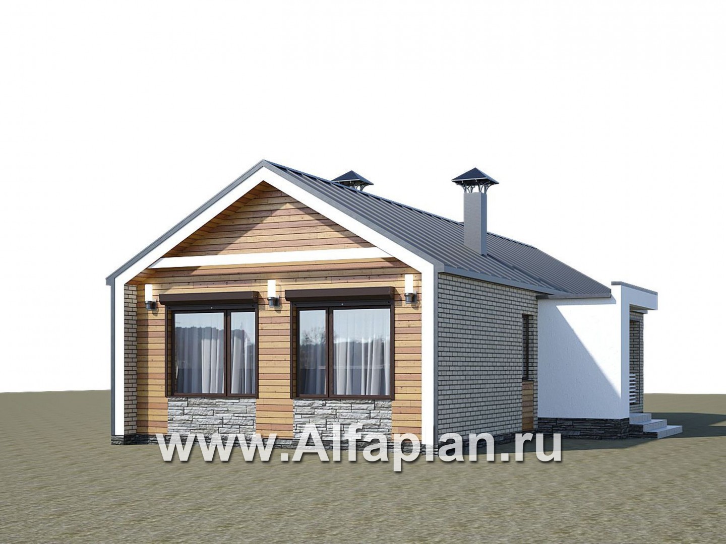 Проекты домов Альфаплан - «Тета» -  проект одноэтажного дома в стиле барн, с террасой, 2 спальни - дополнительное изображение №2