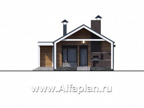 Проекты домов Альфаплан - «Тета» -  проект одноэтажного дома в стиле барн, с террасой, 2 спальни - превью фасада №1
