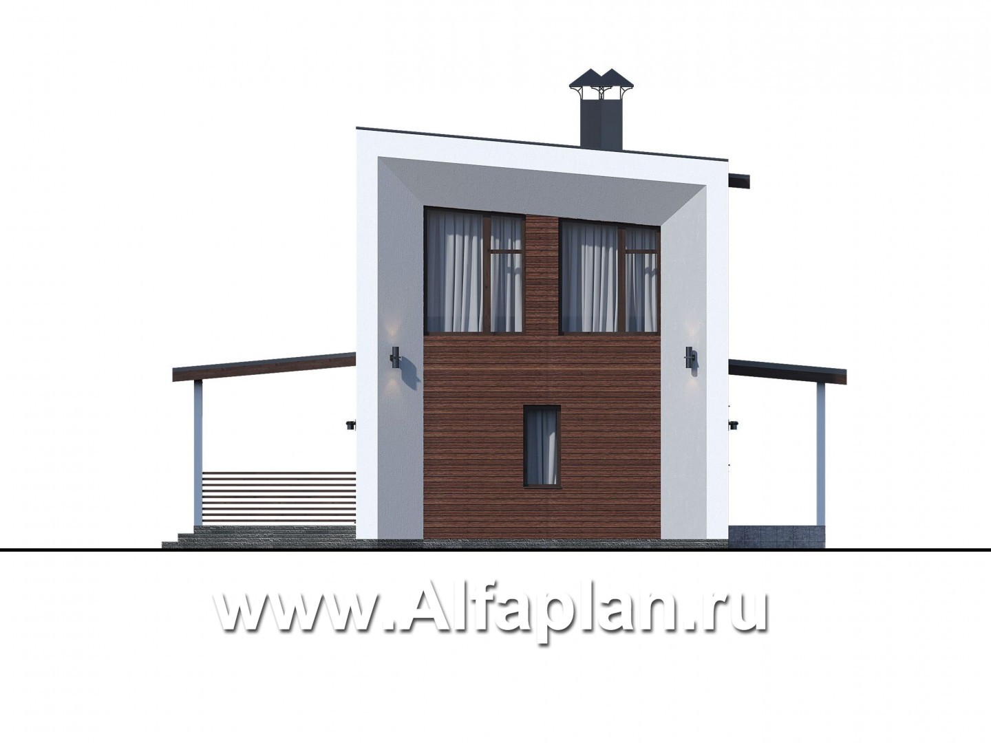 Проекты домов Альфаплан - «Сигма» - футуристичный дом в два этажа - изображение фасада №4