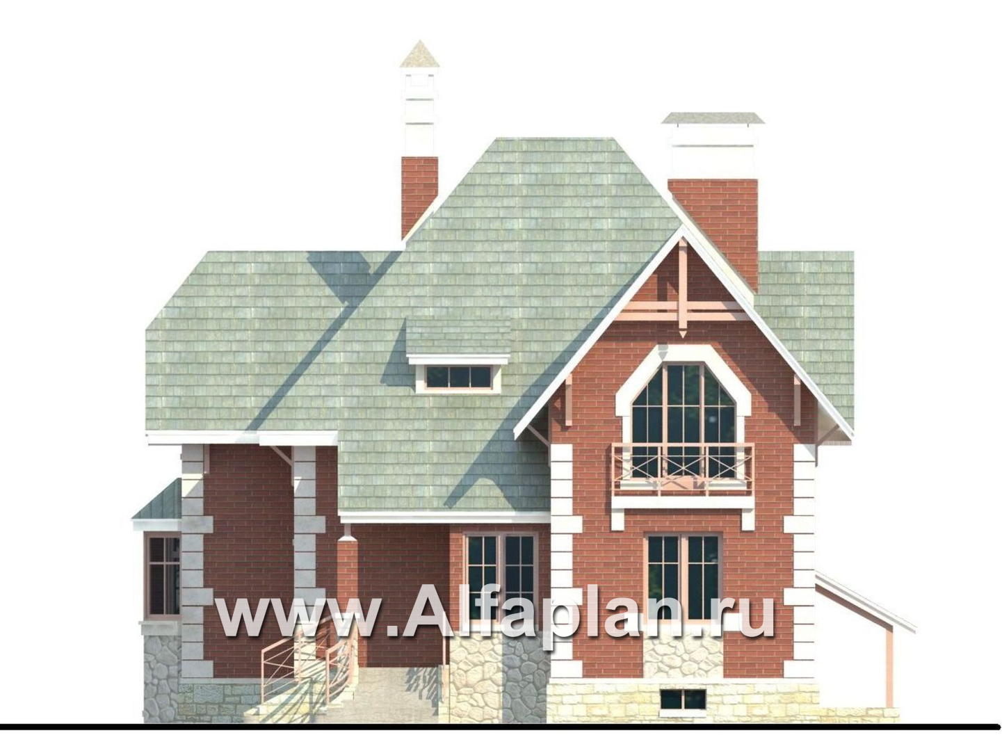 Проекты домов Альфаплан - «Приорат Плюс» - проект коттеджа с цоколем - изображение фасада №1
