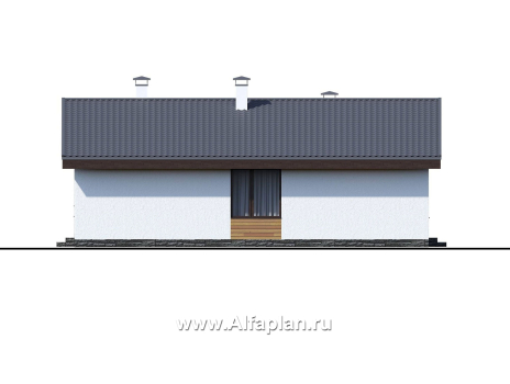 «Калисто» - проект одноэтажного дома из газобетона,  в скандинавском стиле, с террасой и с островным камином - превью фасада дома