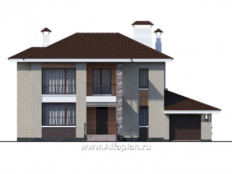 Проекты домов Альфаплан - «Формула успеха» - загородный дом с гаражом - превью фасада №1