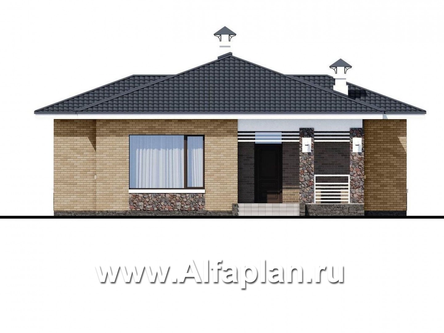 Проекты домов Альфаплан - «Муза» - современный одноэтажный коттедж с сауной - изображение фасада №1