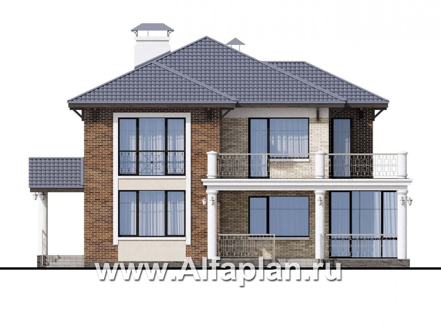 Проекты домов Альфаплан - «Эффект бабочки» - дом с красивой угловой террасой - изображение фасада №1