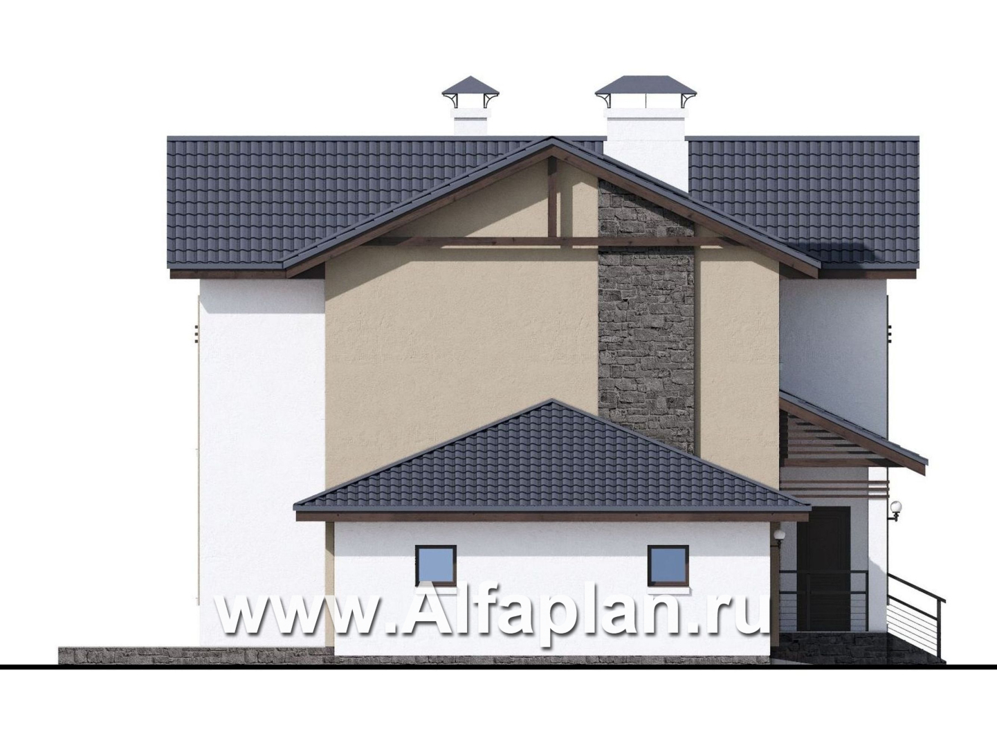 Проекты домов Альфаплан - «Каюткомпания» - экономичный дом для небольшой семьи с гаражом - изображение фасада №3