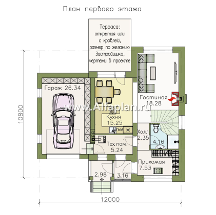 Проекты домов Альфаплан - «Каюткомпания» - экономичный дом для небольшой семьи с гаражом - превью плана проекта №1