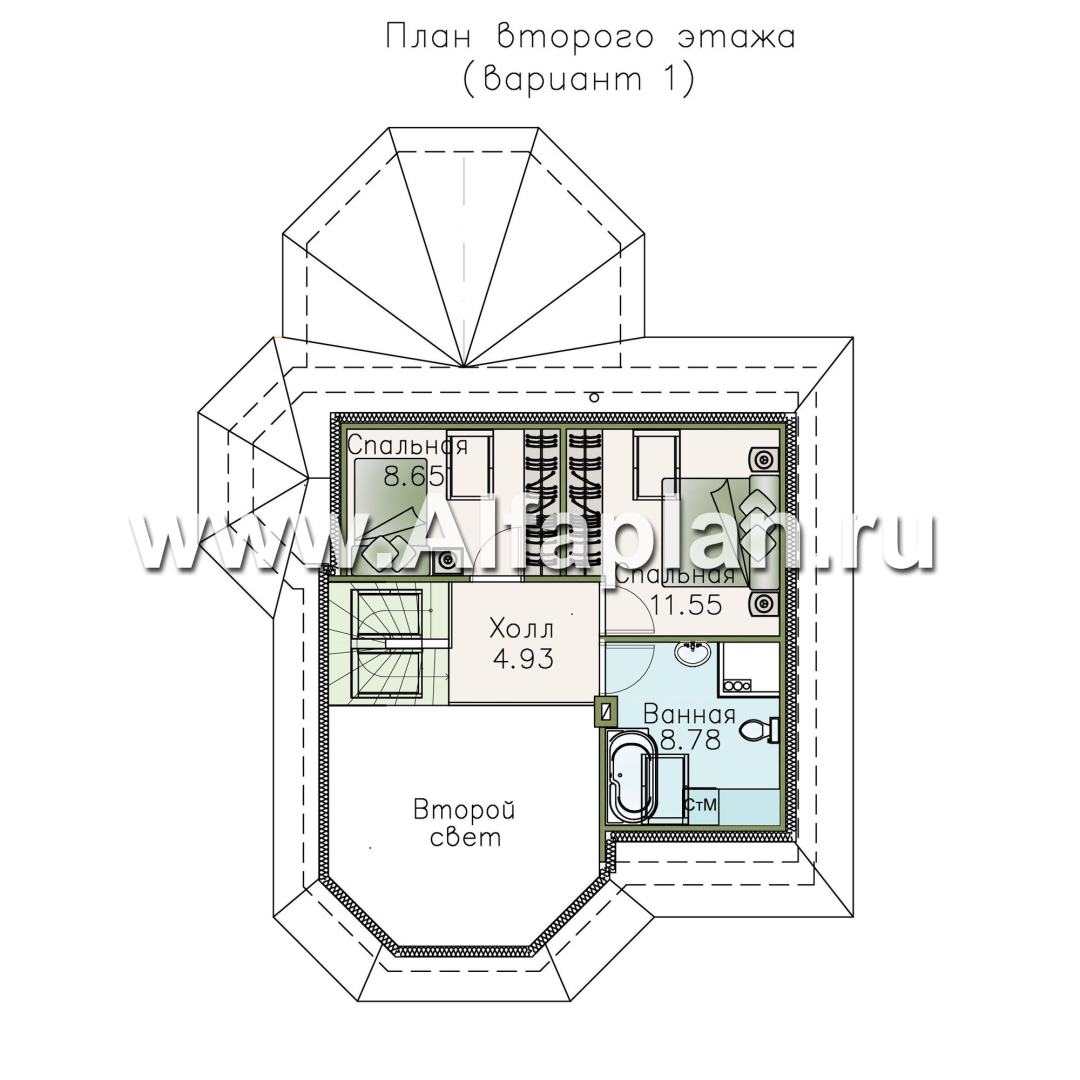 Проекты домов Альфаплан - «Душечка» - небольшой дом с мансардой - план проекта №2