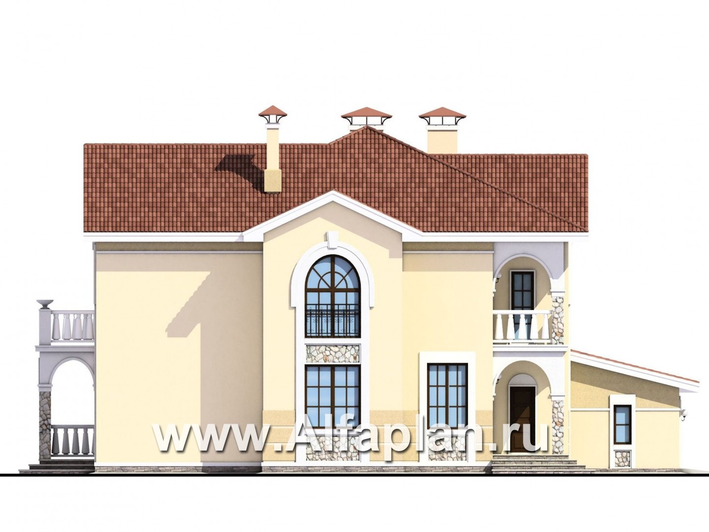Проекты домов Альфаплан - «Строганов» - респектабельный коттедж с классической архитектурой - изображение фасада №3