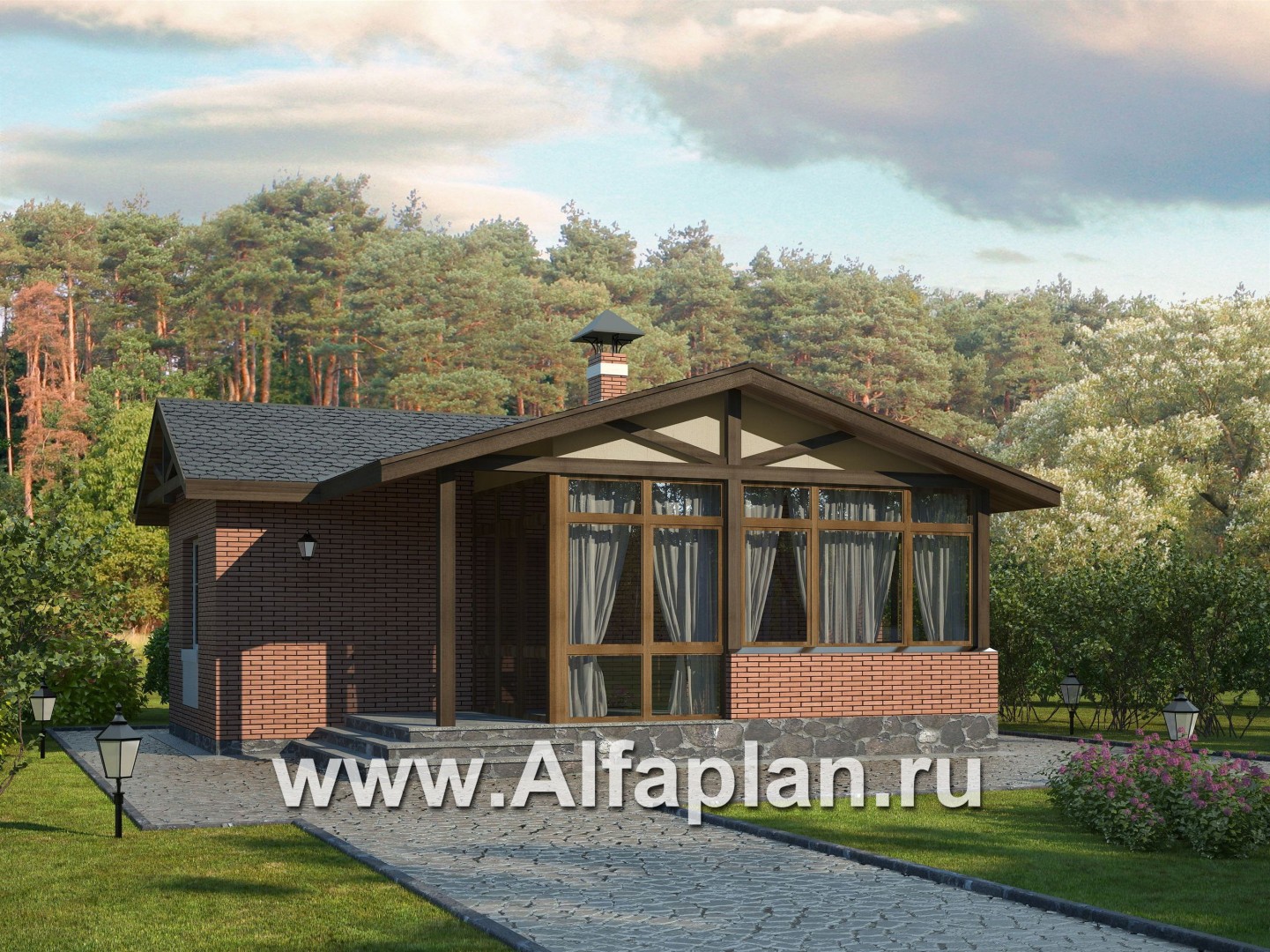 Проекты домов Альфаплан - Баня с уютной верандой - основное изображение