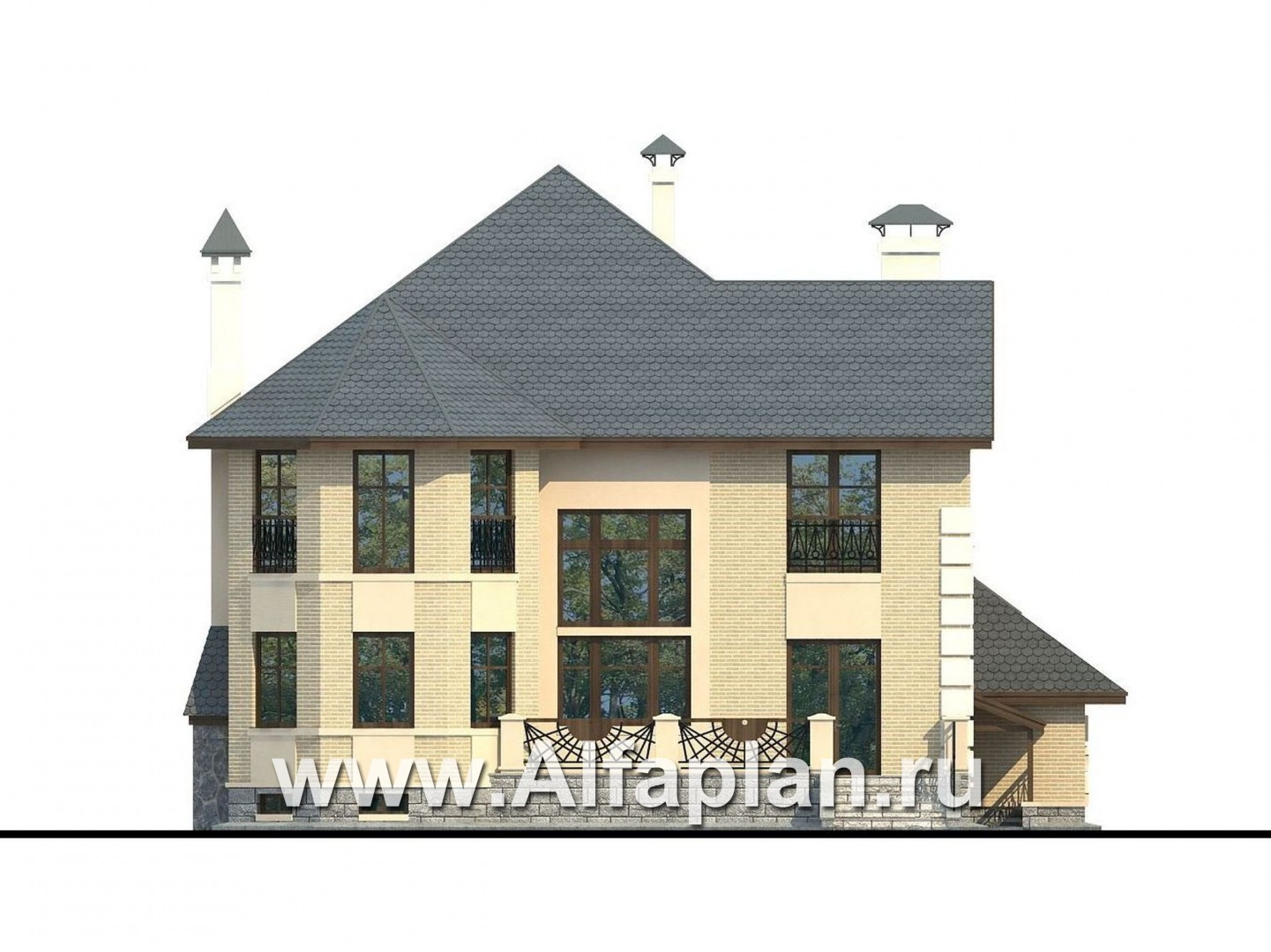 Проекты домов Альфаплан - «Эвридика»- красивый загородный дом с гаражом и цокольным этажом - изображение фасада №4
