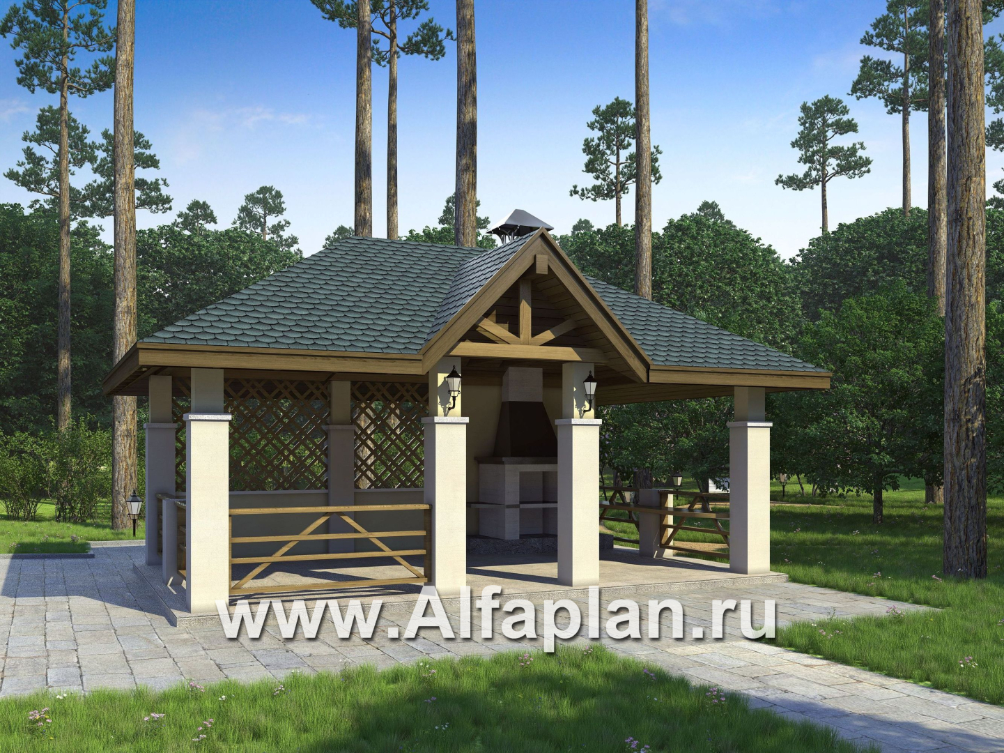Проекты домов Альфаплан - Беседка-павильон с барбекю (летняя кухня) - дополнительное изображение №1
