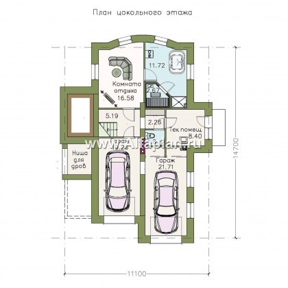 «Светлая жизнь» - проект трехэтажного дома из газобетона, с гаражоми сауной в цоколе, с панорамным остеклением - превью план дома