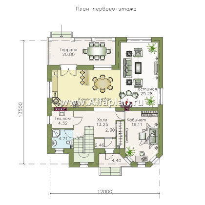 Проекты домов Альфаплан - «Феникс» - Двухэтажный коттедж с компактным планом - превью плана проекта №1