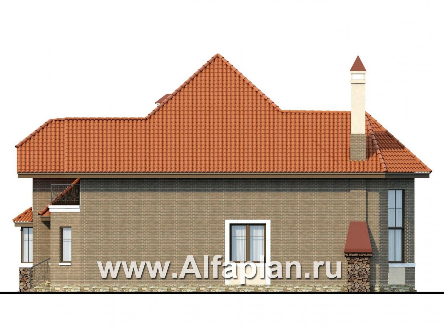 Проекты домов Альфаплан - «Гавань» - комфортабельный дом для большой семьи - изображение фасада №2