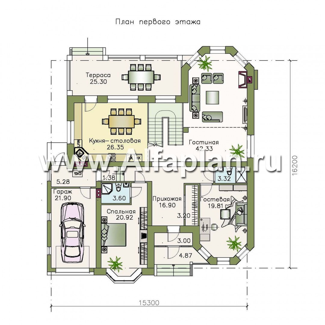 Проекты домов Альфаплан - «Гавань» - комфортабельный дом для большой семьи - план проекта №1