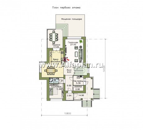 «Вектор» - проект двухэтажного дома из газобетона с кабинетом и с террасой - превью план дома