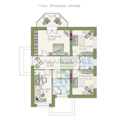 «Дженни Врен» - проект двухэтажного дома из кирпича с фото, планировка с  эркером и сауной, в русском стиле - превью план дома