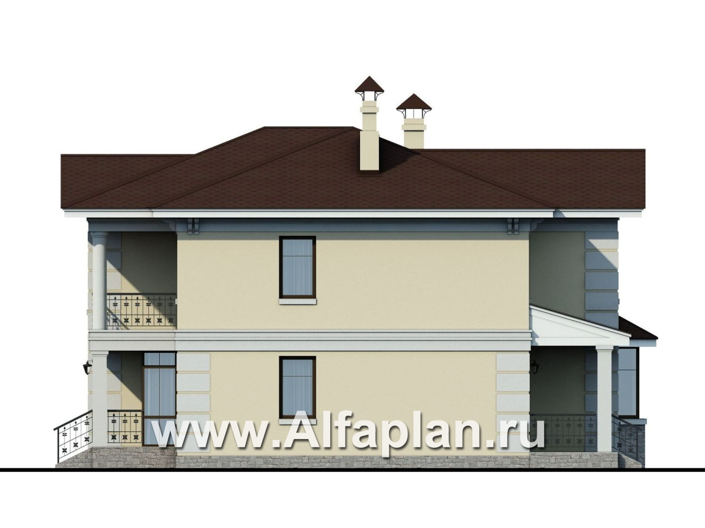 «Репутация» - проект двухэтажного дома из газобетона с фото, планировка с эркером и с террасой, английском стиле - фасад дома