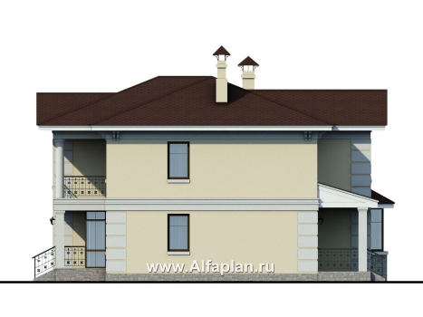 «Репутация» - проект двухэтажного дома из газобетона с фото, планировка с эркером и с террасой, английском стиле - превью фасада дома