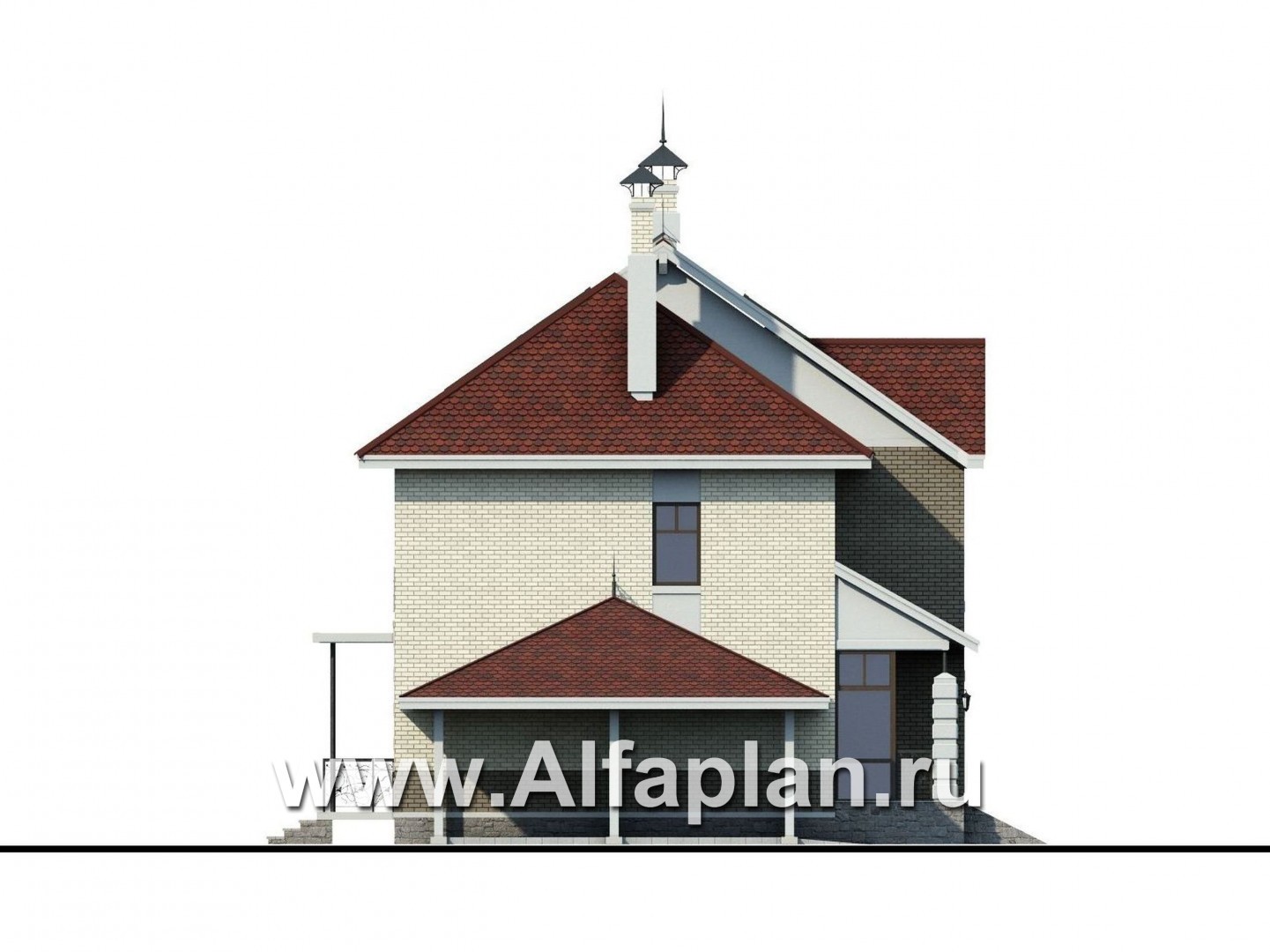 Проекты домов Альфаплан - «Дипломат Плюс» - дом с бильярдной и гаражом-навесом - изображение фасада №3