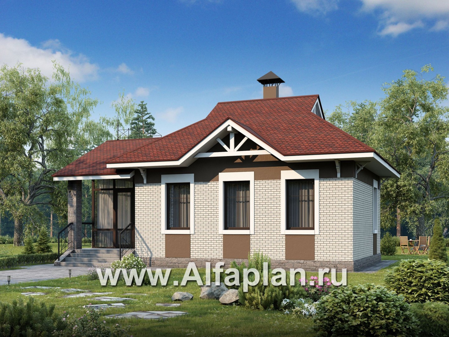 Проекты домов Альфаплан - Проект гостевого кирпичного дома в русском стиле - основное изображение