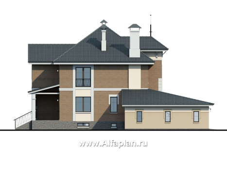 Проекты домов Альфаплан - «Феникс плюс» - коттедж с большим гаражом и цокольным этажом - превью фасада №3