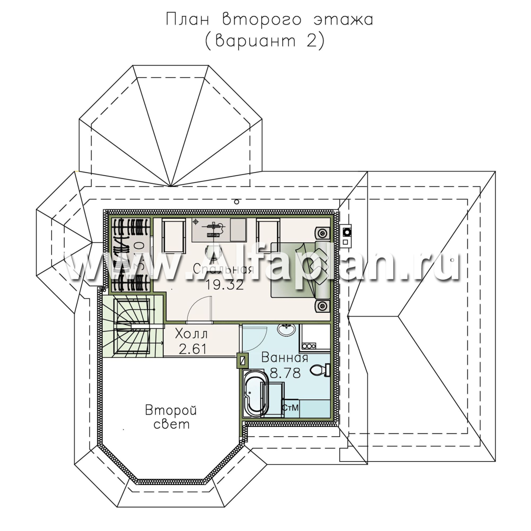 «Душечка» - проект дома с мансардой из газоблоков, в русском стиле, с гаражом - план дома