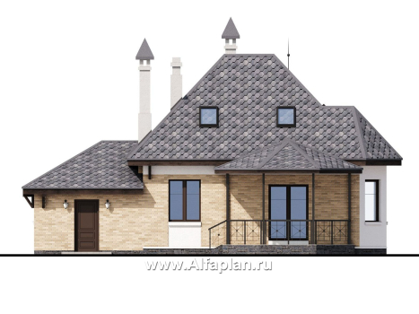 «Душечка» - проект дома с мансардой из газоблоков, в русском стиле, с гаражом - превью фасада дома