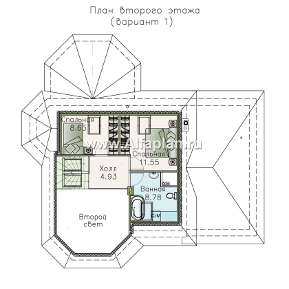 «Душечка» - проект дома с мансардой из газоблоков, в русском стиле, с гаражом - превью план дома