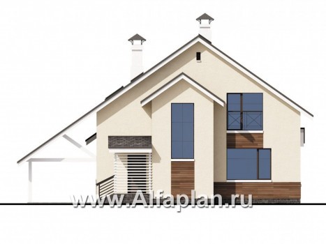 Проекты домов Альфаплан - «Реалист» - загородный дом с верандой и навесом для машины - превью фасада №4