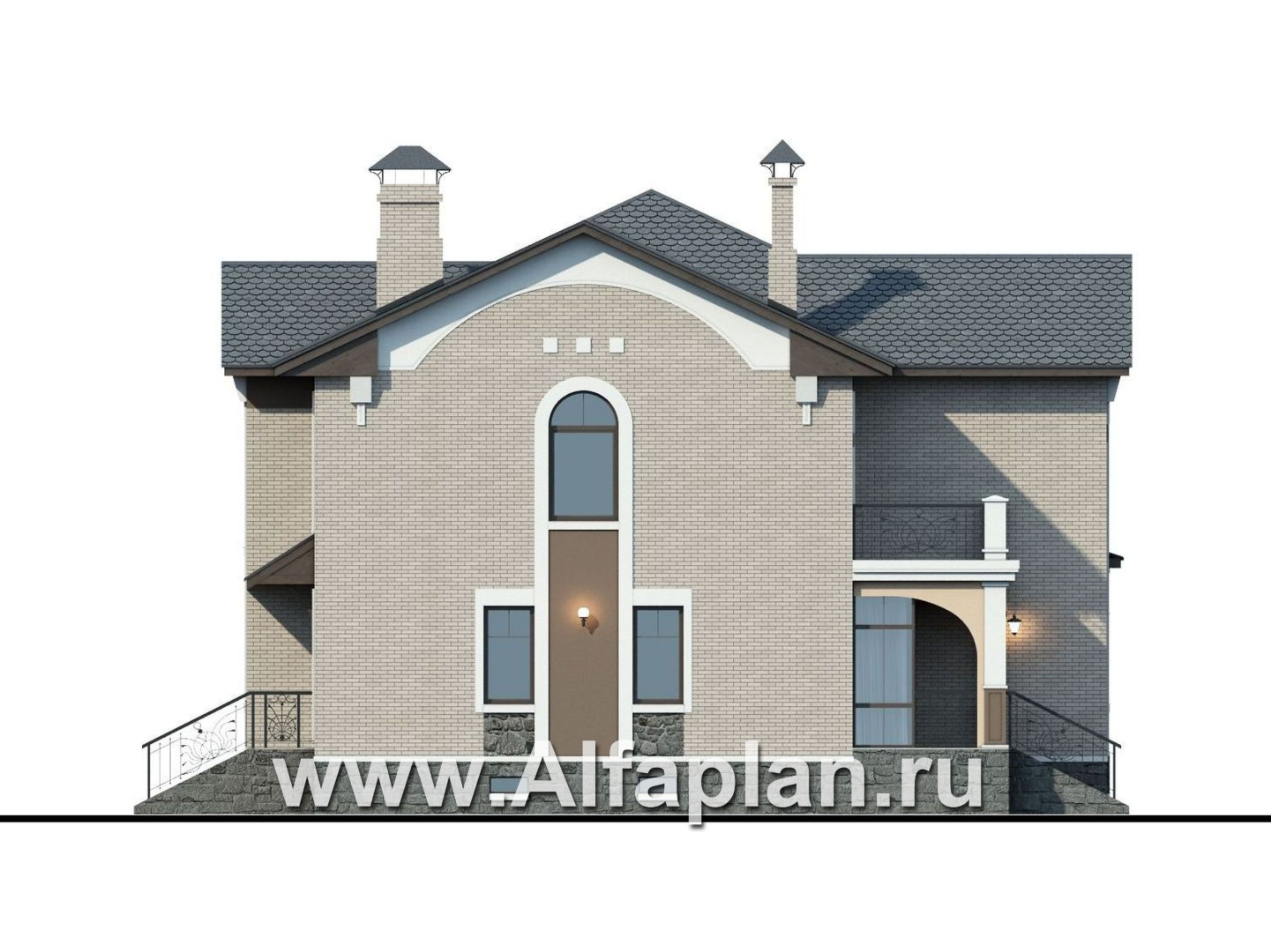 Проекты домов Альфаплан - «Голицын» - коттедж с двусветной гостиной и цоколем - изображение фасада №3